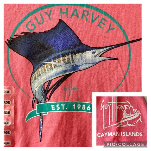 Guy Harvey Fishing T-Shirt Swordfish Womens Size XL Pink Lemonade Cayman Islands - Picture 15 of 15